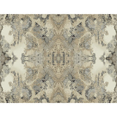 Inner Beauty Wallpaper featuring a symmetrical, abstract marble pattern in shades of beige, gray, and charcoal.