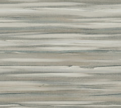 Candice Olson Sanctuary Wallpaper featuring a horizontal, layered pattern in shades of gray, beige, and white that resembles weathered wood grain.