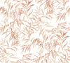 The Willow Grove Wallpaper by York Wallcoverings features beige and light brown leafy branches in a repeating botanical pattern on a white background, creating a soft, elegant, and natural atmosphere.