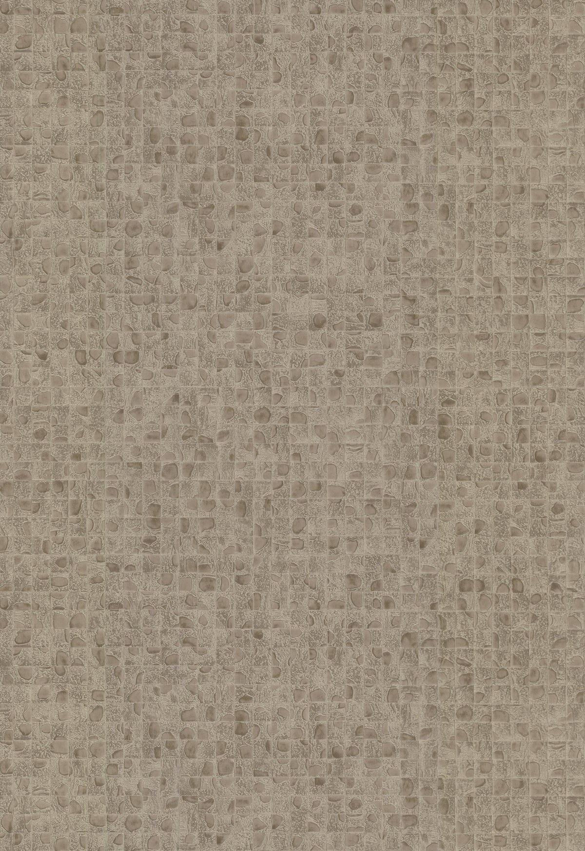 Ronald Redding Leather Lux Wallpaper in taupe featuring a repeating grid pattern of irregular, rounded rectangular tiles with a textured, mottled appearance.