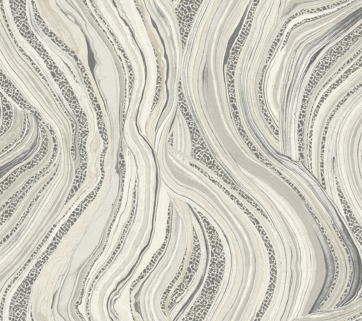 Ronald Redding Streaming Cheetah wallpaper featuring a pattern of swirling, marbled gray and white bands interspersed with textured, dotted animal print sections.