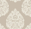 Ronald Redding Teardrop Damask Wallpaper featuring a light beige background with a repeating cream-colored teardrop damask pattern.