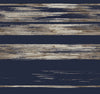 Ronald Redding Horizontal Dry Brush Wallpaper features horizontal bands of dark navy alternating with distressed, streaky beige and taupe brushwork.