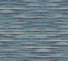 Ronald Redding Dreamscapes Wallpaper featuring a repeating horizontal pattern of wavy, dark blue, and light gray stripes with a textured appearance.