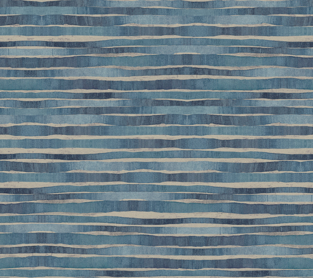 Ronald Redding Dreamscapes Wallpaper featuring a repeating horizontal pattern of wavy, dark blue, and light gray stripes with a textured appearance.
