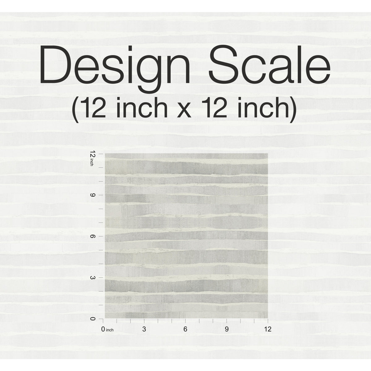 A 12-inch by 12-inch square sample of Ronald Redding Dreamscapes Wallpaper by York Wallcoverings, featuring horizontal, textured grey stripes on an off-white background.