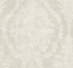 Ronald Redding Charleston Damask Wallpaper featuring a repeating beige damask floral pattern.