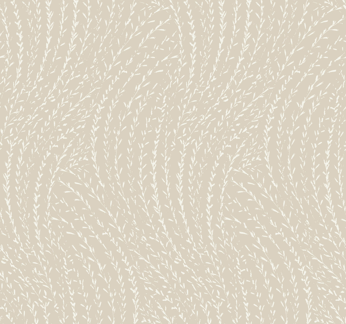 Bring a subtle, organic texture to your space with York Wallcoverings’ Willow Song Botanical Wallpaper, featuring an abstract beige background adorned with thin, white, branch-like lines resembling grass or wheat gently swaying in the wind.