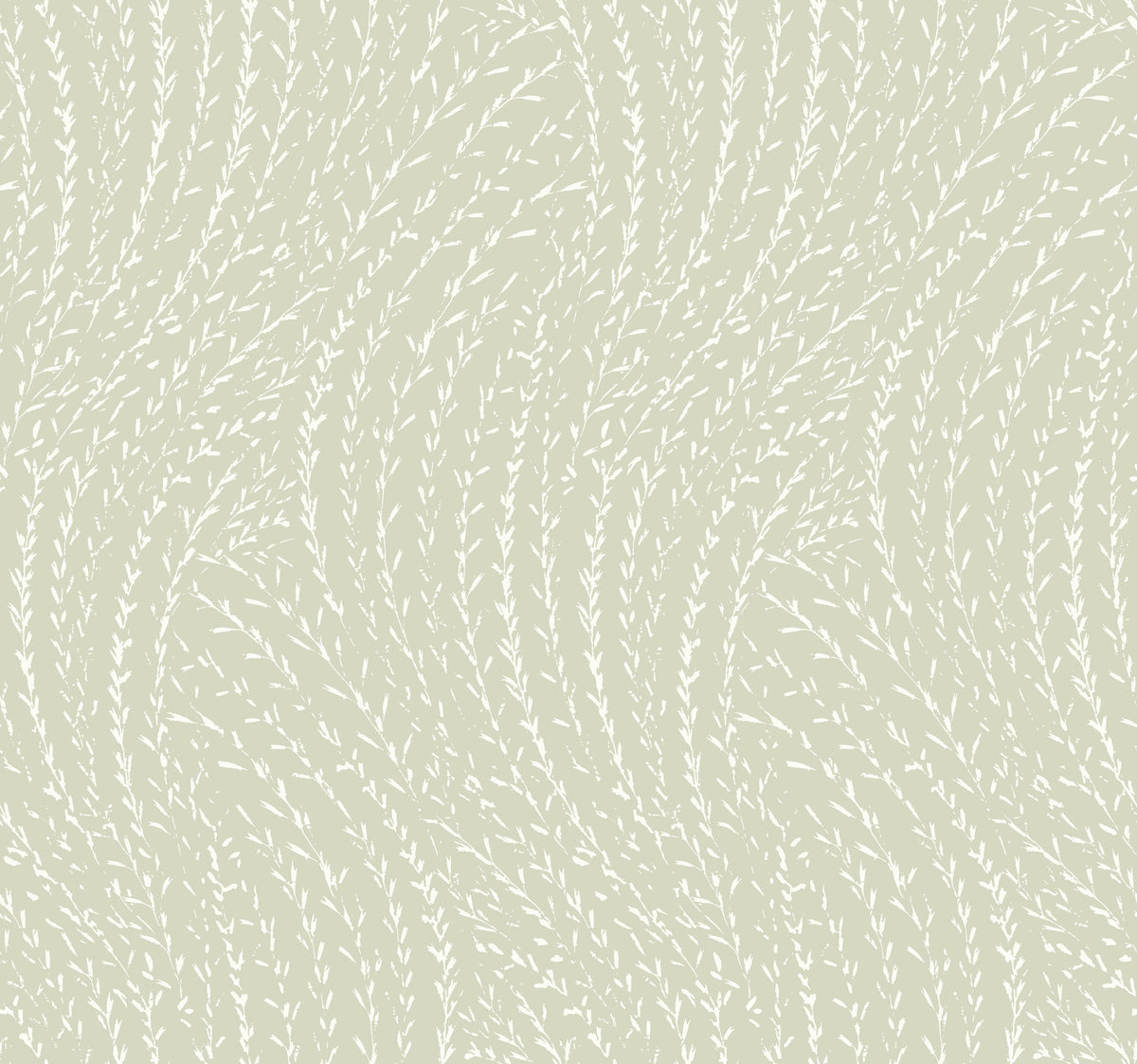 Experience a soft, natural ambiance with the York Wallcoverings Willow Song Botanical Wallpaper, featuring a light gray background accented by a repetitive, wavy pattern of delicate white lines reminiscent of thin stems or grass for an elegant abstract texture.