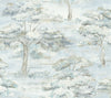 The Moreno Woodland Wallpaper by York Wallcoverings features a watercolor-style illustration of light blue, gray, and beige trees with leafy branches, softly scattered across a textured background. This design creates the effect of a calm, misty landscape and brings a gentle, serene atmosphere to any space.