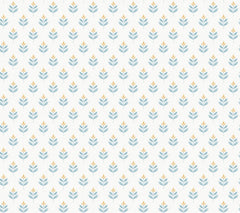 The Serene Villa Floral Stamp Wallpaper by York Wallcoverings features a soft, vintage-inspired design with small light blue and beige floral sprigs repeating diagonally across a light gray background, creating a delicate and seamless pattern.