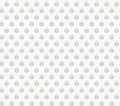 Introducing Serene Villa Floral Stamp Wallpaper by York Wallcoverings: featuring a seamless pattern of small, minimalist gray leafy branches arranged in tidy, repeating rows against a soft off-white background.