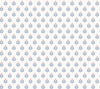The Serene Villa Floral Stamp Wallpaper by York Wallcoverings features a simple and elegant decorative design of small, stylized blue and pink floral shapes arranged in evenly spaced diagonal rows across a crisp white background.