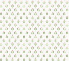 Serene Villa Floral Stamp Wallpaper by York Wallcoverings features a repeating pattern of small, simple pink oval flowers with green leaves, arranged in evenly spaced diagonal rows on a light beige background.