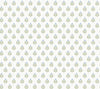 Serene Villa Floral Stamp Wallpaper by York Wallcoverings features a repeating pattern of petite green and blue leafy branches arranged in orderly diagonal rows against a light beige background.