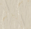 Meadow Splendor Botanical Wallpaper features a beige background adorned with a gentle pattern of slender grasses and wildflowers in soft gold, gray, and white tones, creating a light, natural, and airy ambiance.