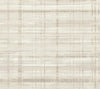 Vanishing Point Striated Wallpaper by York Wallcoverings features a textured pattern with horizontal and vertical beige lines on a light background, reminiscent of woven fabric or abstract brush strokes, creating a subtle and neutral plaid effect.