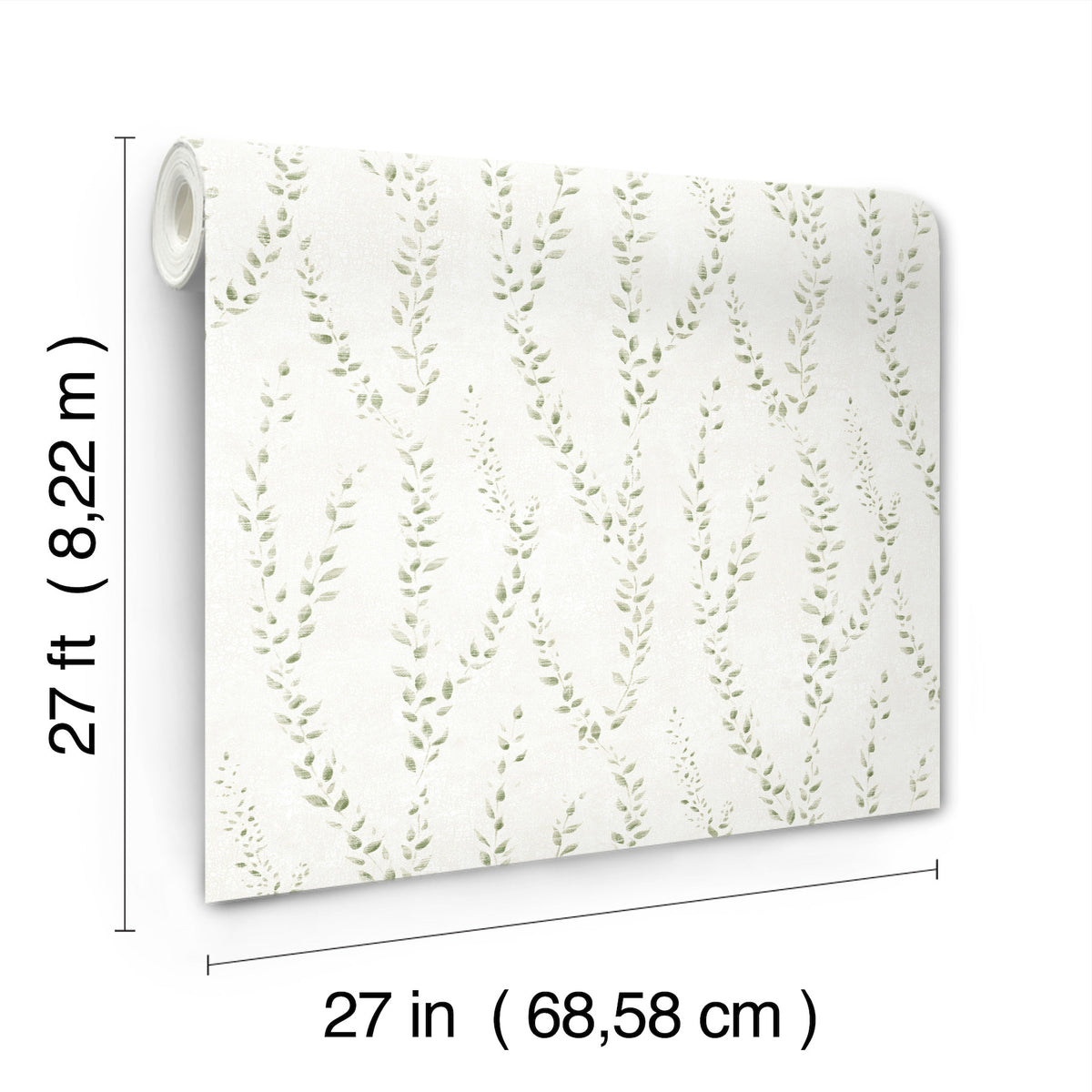 Sure! Here is the revised sentence using your product data: A roll of York Wallcoverings Alpenrose Vine Wallpaper featuring a light leaf pattern. Dimensions: 27 feet (8.22 m) long, 27 inches (68.58 cm) wide.