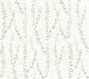 York Wallcoverings’ Alpenrose Vine Wallpaper features a seamless pattern of delicate green leafy vines arranged in a vertical zigzag design on a light, textured background.