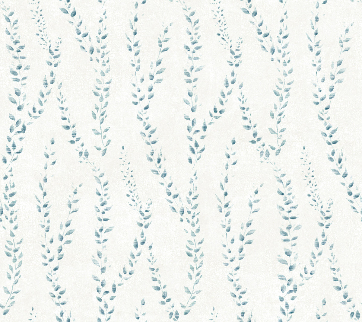 The Alpenrose Vine Wallpaper by York Wallcoverings features a soft, nature-inspired design with a repeating pattern of delicate blue-green leafy vines set against a light, textured background.