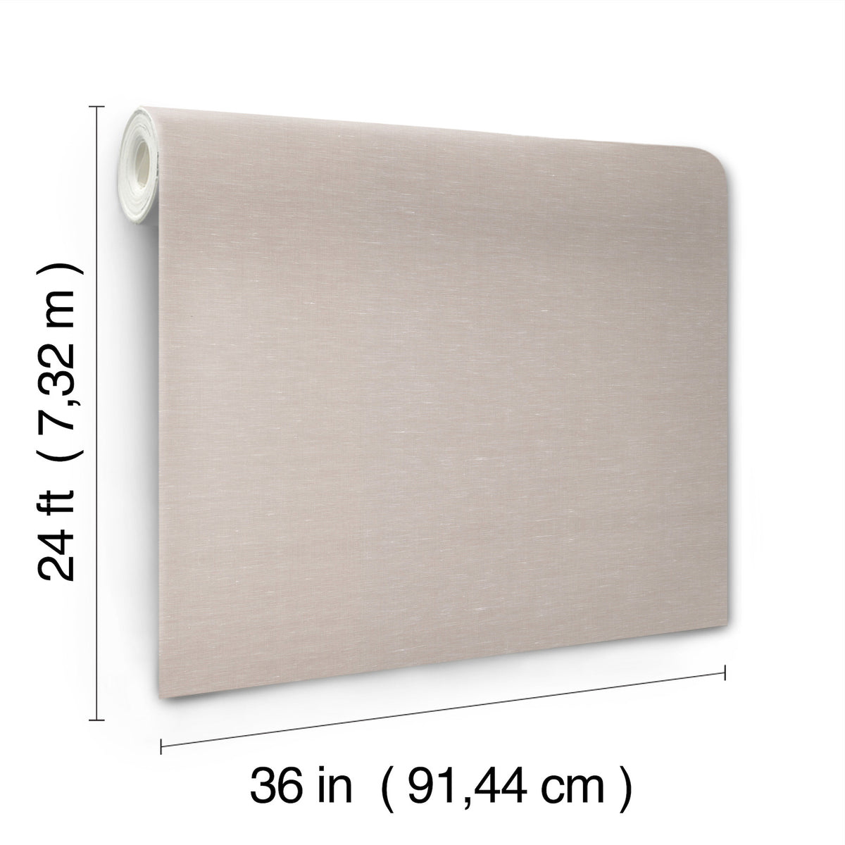The Hempfield Weave Loomed Wallpaper by York Wallcoverings is shown unrolled. Dimensions are labeled: 24 ft (7.32 m) tall and 36 in (91.44 cm) wide.