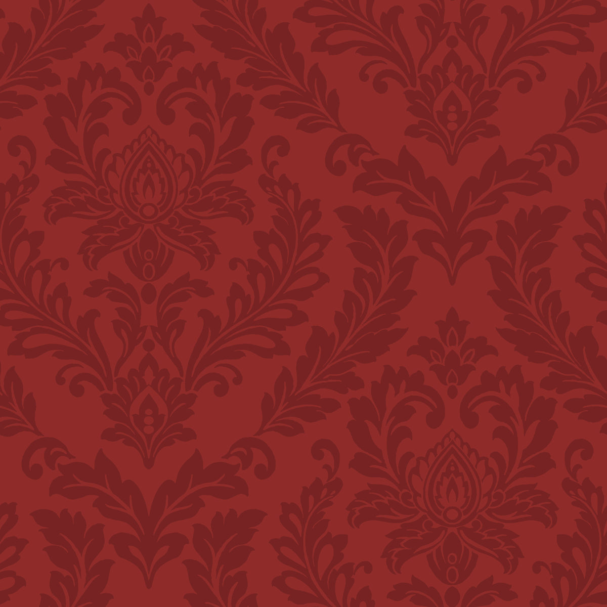 Damask Wallpaper featuring a repeating deep red and dark red damask floral pattern.