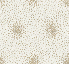 Petite Leaves Wallpaper by York Wallcoverings features a seamless pattern of small, scattered brown leaves arranged in circular clusters on a light beige background, offering a subtle and repeating botanical design.