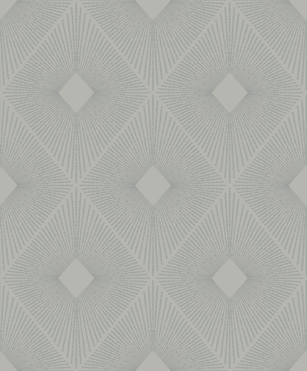 The Harlowe Wallpaper by York Wallcoverings features a geometric diamond pattern created by slender, radiating gray lines on a white background, resulting in a repeating optical illusion effect.