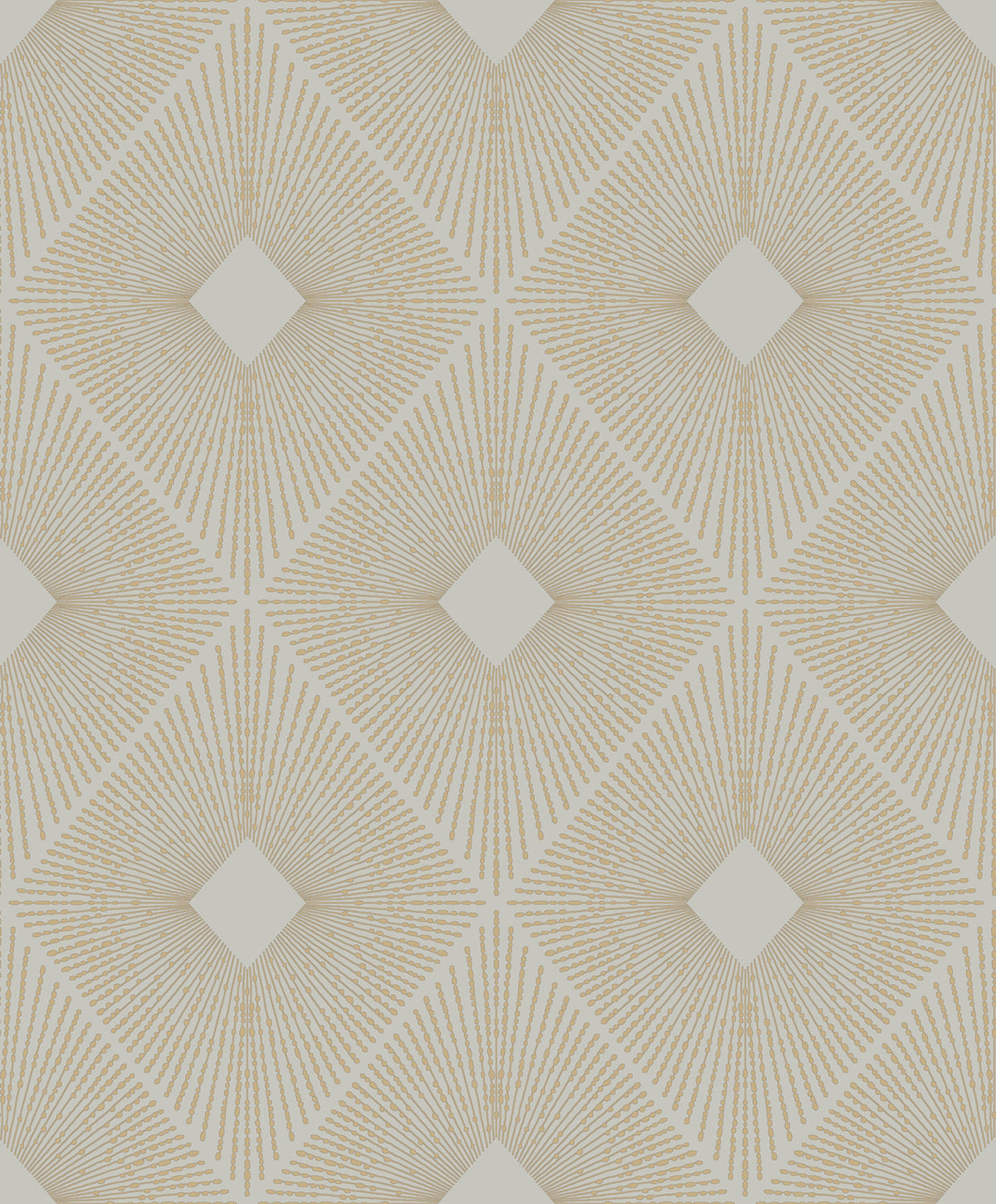 Harlowe Wallpaper by York Wallcoverings features a geometric design with tan lines radiating from diamond-shaped centers, creating a repeating diamond grid on a white background.