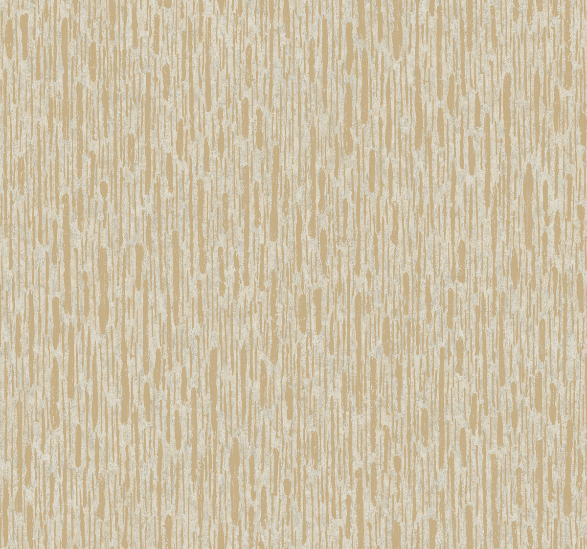 The Metallic Cascade Wallpaper by York Wallcoverings features a beige abstract pattern with vertical streaks and lines in varying light and dark shades, reminiscent of dripping paint or wood grain on a textured surface.
