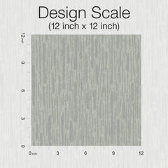 Square sample of vertical gray textured lines from Metallic Cascade Wallpaper by York Wallcoverings, labeled Design Scale (12 inch x 12 inch) with a ruler on the left and bottom edges showing inches from 0 to 12. Pattern resembles wood grain.