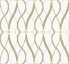 Experience the Graceful Geo Wallpaper by York Wallcoverings, featuring a seamless design of wavy tan lines with a textured finish. These lines interconnect to form elegant diamond and oval shapes on a crisp white background, creating a sophisticated, symmetrical pattern perfect for any space.
