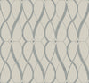 The Graceful Geo Wallpaper by York Wallcoverings features a repeating geometric pattern of gray wavy lines and diamond shapes set against a light cream background, creating a modern and symmetrical design.