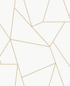 Nazca Wallpaper by York Wallcoverings features an abstract geometric pattern of irregular, interconnected polygons outlined in light brown against a white background, evoking the look of a mosaic or stained glass window with varying shapes and angles.