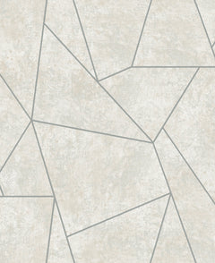 Certainly! Here’s a rewritten version of your sentence using the product data: The Nazca Wallpaper by York Wallcoverings features an abstract geometric pattern of irregular polygons outlined in delicate gray lines on a textured, light beige background, evoking the look of tiled stone shapes in a contemporary mosaic arrangement.