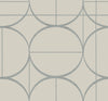 Sun Circles Wallpaper by York Wallcoverings features a modern geometric design with large overlapping circles and straight lines in light gray on a cream background.