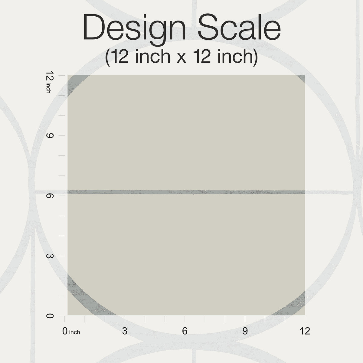 A 12 inch by 12 inch square grid marked with inch measurements along the left and bottom edges displays the Sun Circles Wallpaper by York Wallcoverings, with “Design Scale (12 inch x 12 inch)” shown above.