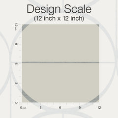 A 12 inch by 12 inch square grid marked with inch measurements along the left and bottom edges displays the Sun Circles Wallpaper by York Wallcoverings, with “Design Scale (12 inch x 12 inch)” shown above.