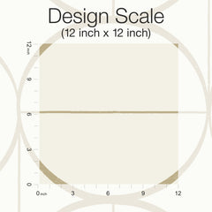 A square grid labeled “Design Scale” (12 in x 12 in) with inch markings along the left and bottom edges, illustrating a 12 by 12 inch area for the Sun Circles Wallpaper by York Wallcoverings.