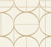 Introducing the Sun Circles Wallpaper by York Wallcoverings: featuring a retro, minimalist, and abstract geometric design with overlapping circles and straight lines in beige on an off-white background.
