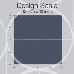A 12x12 inch dark square with inch markings along the top and left sides, labeled “Design Scale (12 inch x 12 inch),” displays the Sun Circles Wallpaper by York Wallcoverings on a gray background featuring circular designs.