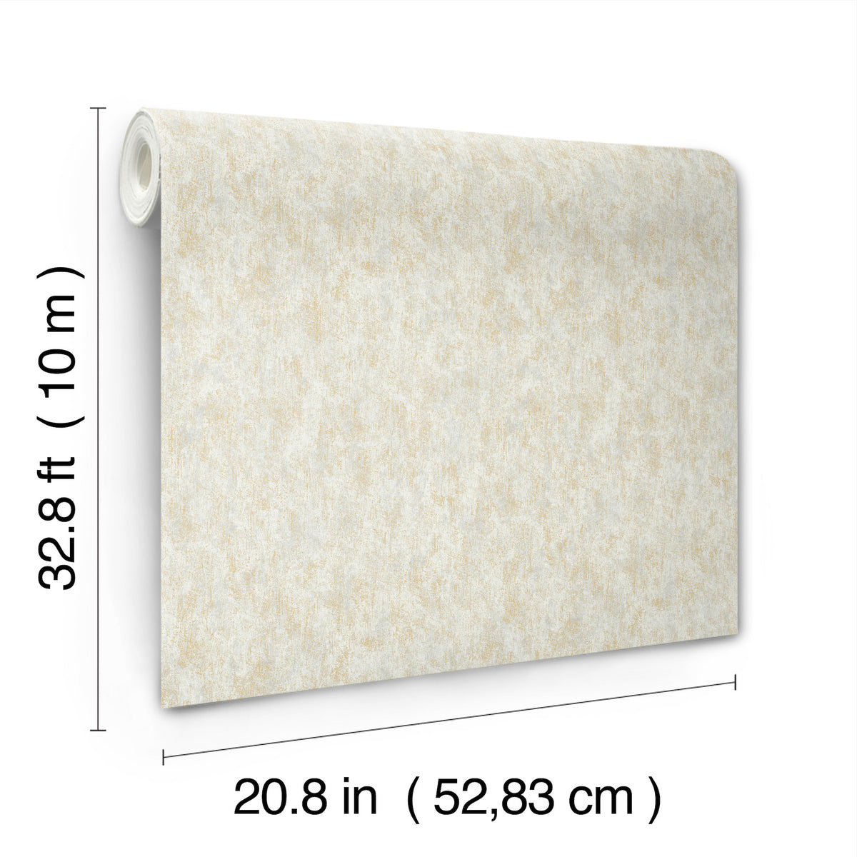 The Shimmering Patina Wallpaper by York Wallcoverings comes in beige and is available in rolls measuring 32.8 ft (10 m) long and 20.8 in (52.83 cm) wide.