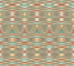 The Sunrise Flame Wallpaper by York Wallcoverings features a geometric pattern with repeating diamond and oval shapes in muted shades of brown, teal, and beige, creating a symmetrical, retro-inspired abstract design with a textured woven look.