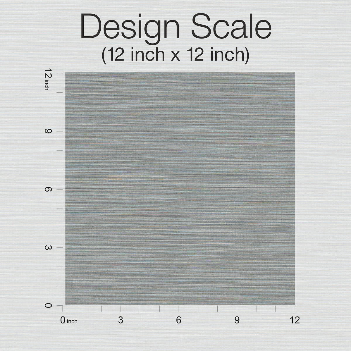 A 12x12 inch square labeled “Cannete Wallpaper – Design Scale (12 inch x 12 inch)” by York Wallcoverings, featuring horizontal gray lines and rulers along the left and bottom edges displaying measurements in inches from 0 to 12.