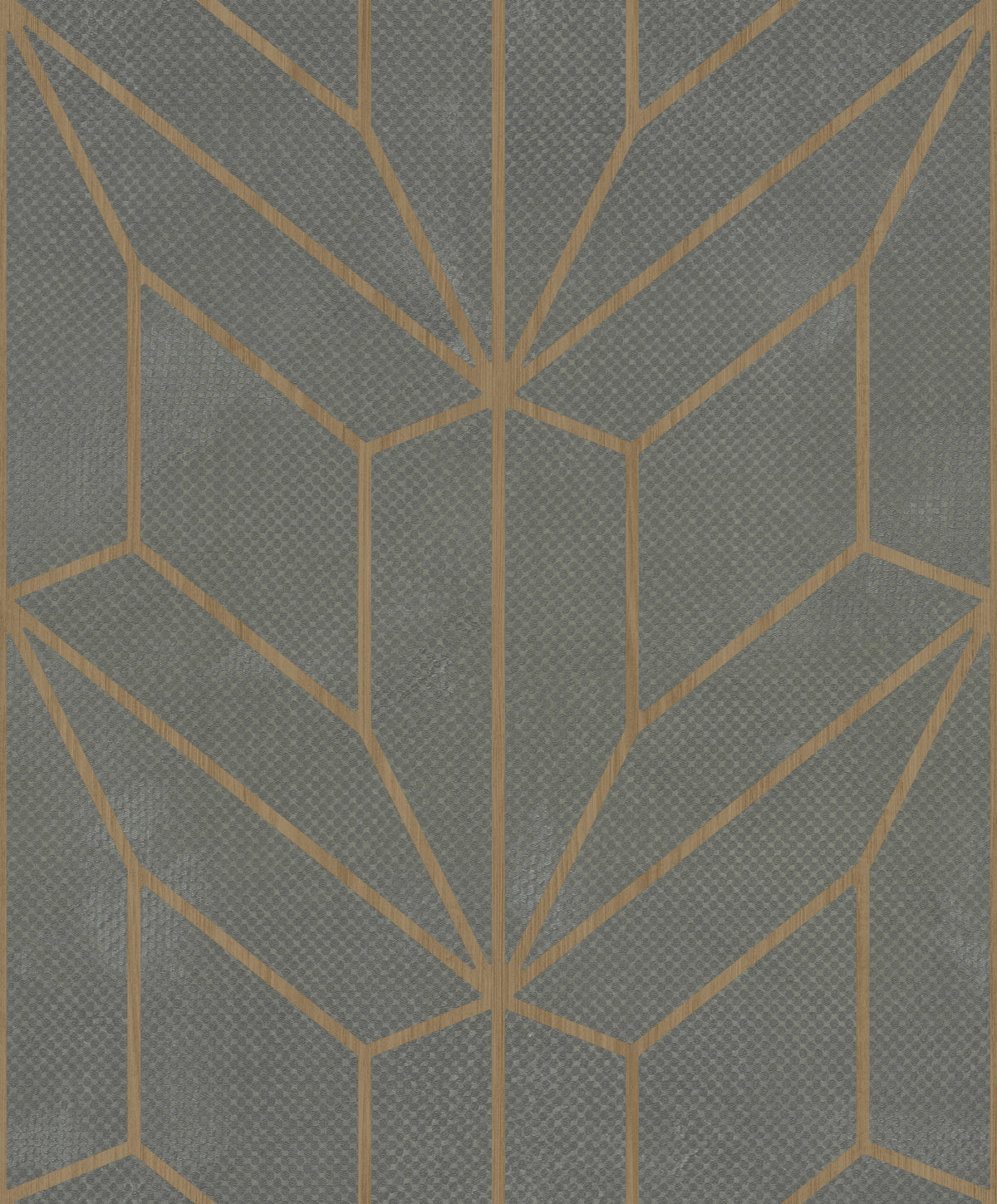 Hammered Diamond Inlay Wallpaper features a geometric pattern of dark gray, textured diamonds separated by thin brown lines.