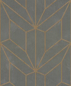 Hammered Diamond Inlay Wallpaper features a geometric pattern of dark gray, textured diamonds separated by thin brown lines.