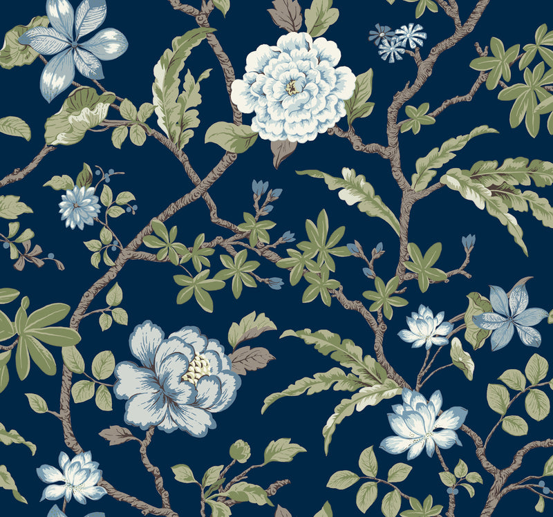 Courtyard Botanical Wallpaper Wallpaper Ronald Redding Double Roll Navy 