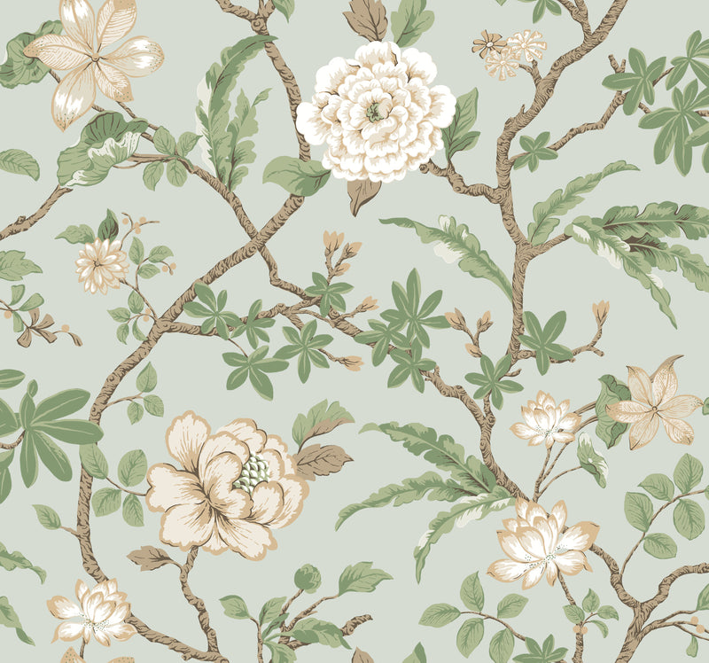 Courtyard Botanical Wallpaper Wallpaper Ronald Redding Double Roll Pale Blue 