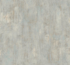 Conrete Patina Wallpaper by York Wallcoverings features a textured surface in light blue, gray, and beige tones, mimicking a weathered or painted plaster wall with a soft, mottled look.