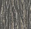 Native Leaves Wallpaper by York Wallcoverings features an abstract pattern of overlapping beige and black feathers, forming a textured, vertical striped design with detailed lines and subtle shading.